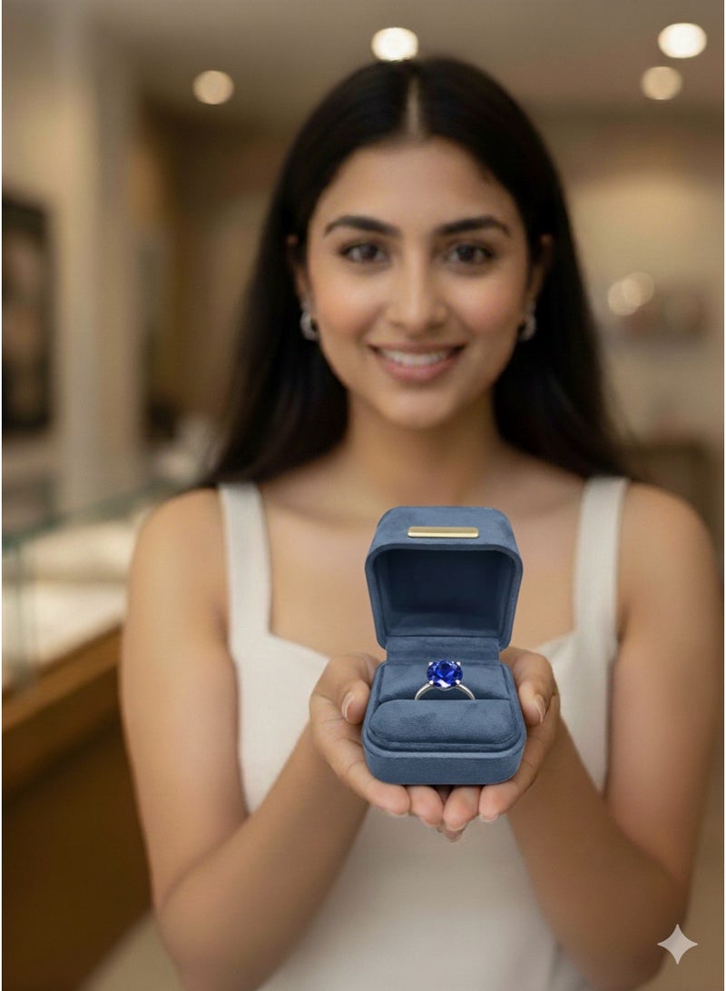 Al Seraj Luxury Blue Ring Box with Super Suede Finish – Jewelry Gift Box for Engagement, Proposal, Wedding – 6.3x6.3x5.8 cm - Image 4