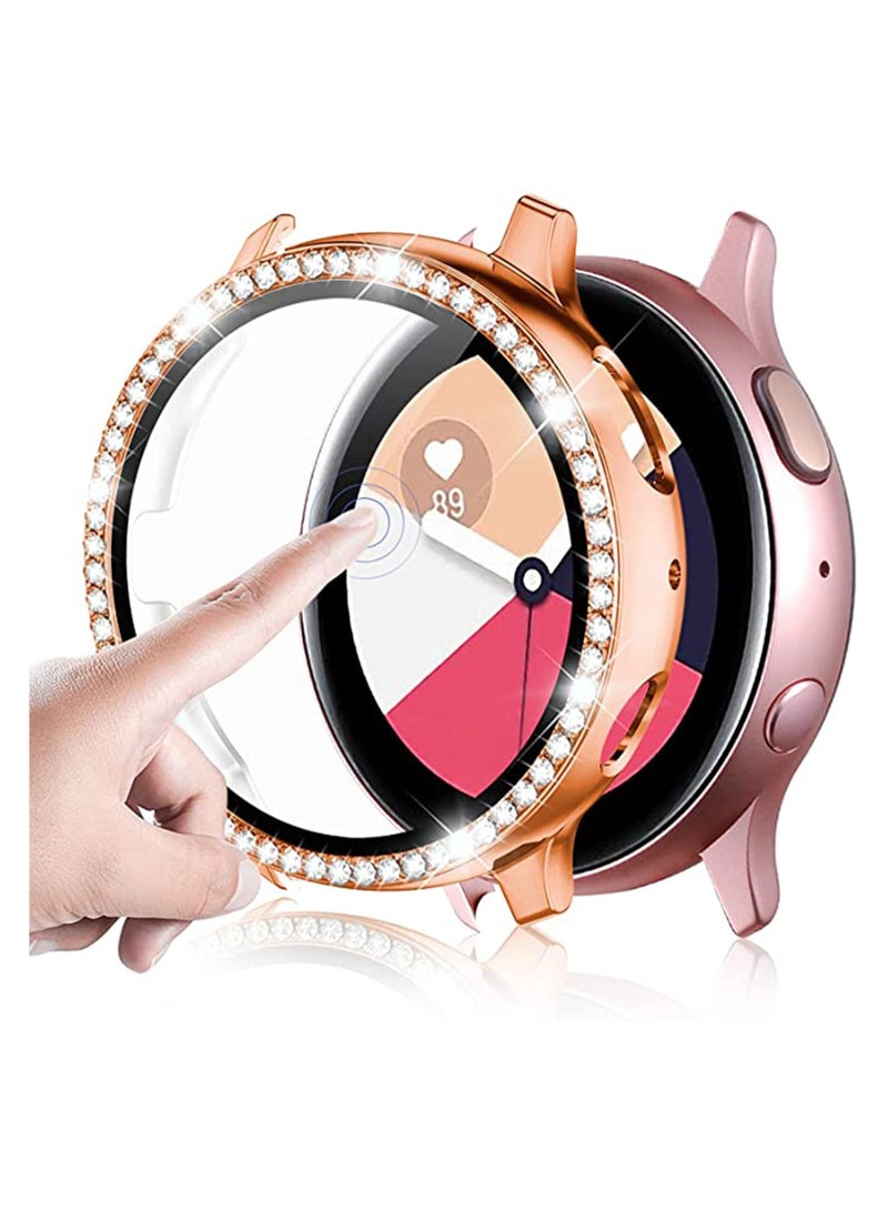 Compatible for Samsung Galaxy Watch Active 2 Screen Protector 44mm, Crystal Diamonds Design for Women Girl Full Protective Bumper with HD Screen for Galaxy Active 2 Watch 44mm Rose Gold - Image 1