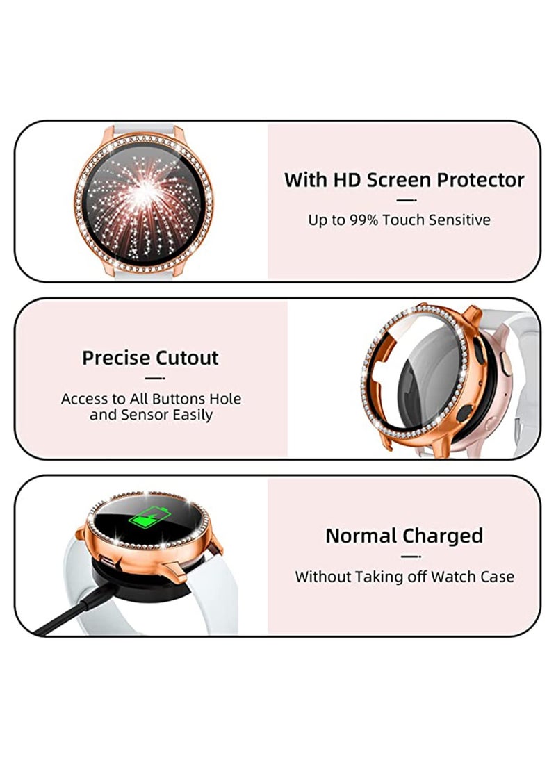 Compatible for Samsung Galaxy Watch Active 2 Screen Protector 44mm, Crystal Diamonds Design for Women Girl Full Protective Bumper with HD Screen for Galaxy Active 2 Watch 44mm Rose Gold - Image 3