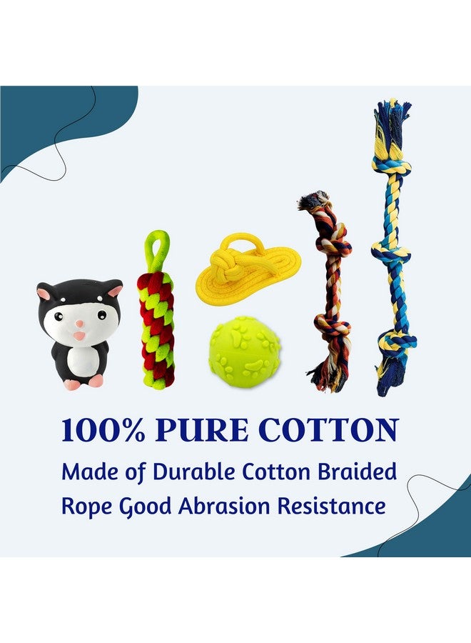 Generic 6 In 1 Squeaky And Chew Rope Dog Toy Combo - (2Knot Rope + 3Knot Rope + Slipper + Corn Stick + Claw Ball + Kitty Toy) | Chewing, Playing, & Teething For Small Dogs And Puppies  - Image 4
