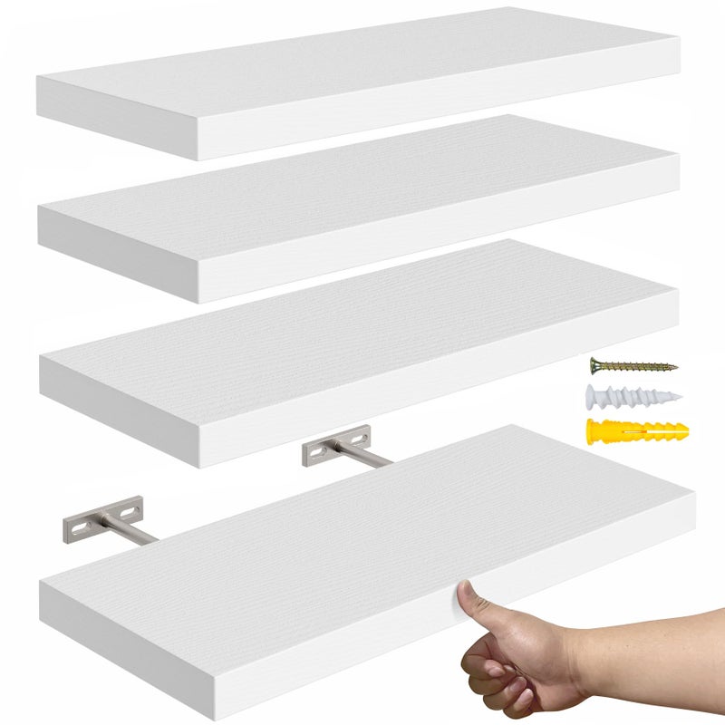 YUFLINX Floating Shelves for Wall,15.7’’Wall Mounted Floating Shelves for Room Decor/Storage/Display,Small Book Shelf,Rustic Wood Wall Shelf for Bedroom, Bathroom, Living Room, Kitchen(White,Set of 4) - Image 1