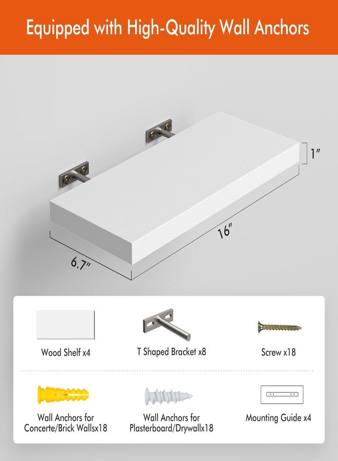 YUFLINX Floating Shelves for Wall,15.7’’Wall Mounted Floating Shelves for Room Decor/Storage/Display,Small Book Shelf,Rustic Wood Wall Shelf for Bedroom, Bathroom, Living Room, Kitchen(White,Set of 4) - Image 5