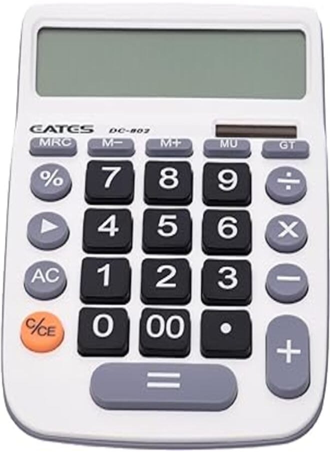 EATES Eates DC-802 Desktop Electronic Calculator 12 Digits with Dual Power and Big LCD Display - White Grey 