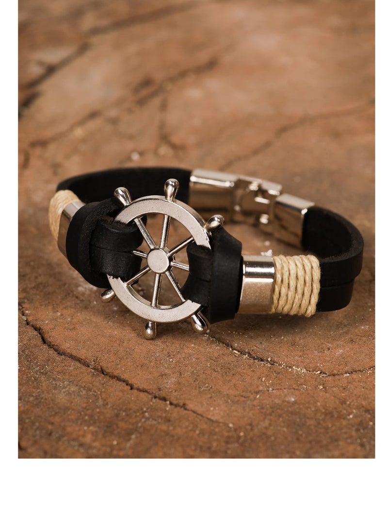 SYOSI Rudder Leather Bracelet, Multilayer Rope Wristband Nautical Style Bracelet Braided Rope Accessory Maritime-Inspired Jewelry Handmade Rudder Wristband Layered Leather Bracelet for Unisex - Image 4