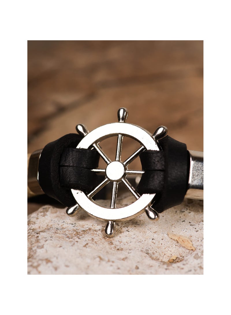 SYOSI Rudder Leather Bracelet, Multilayer Rope Wristband Nautical Style Bracelet Braided Rope Accessory Maritime-Inspired Jewelry Handmade Rudder Wristband Layered Leather Bracelet for Unisex - Image 2