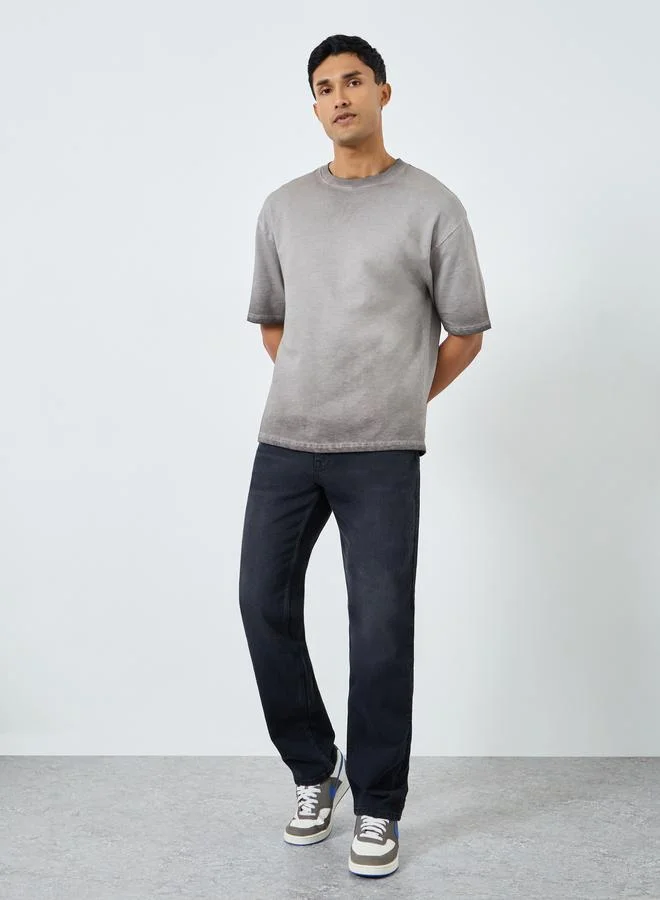 Styli Men Grey Acid Wash Oversized T-Shirt
