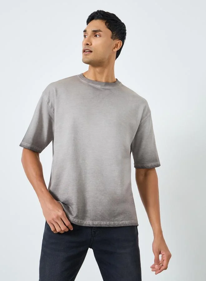 Styli Men Grey Acid Wash Oversized T-Shirt