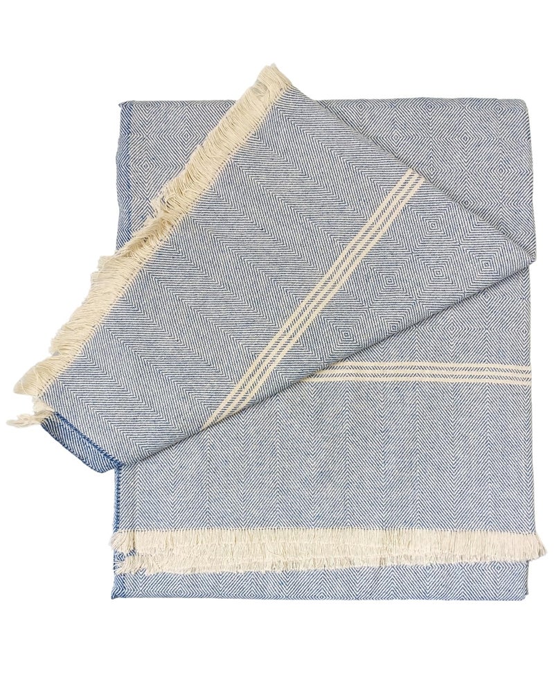 Arvore Bunkaar Plain Pure Handloom Khes- 100% Desi Thick And Heavy Cotton Khes/Summer Blanket/Chadar/Yoga Blanket (Wavy Blue), 100 TC - Image 2
