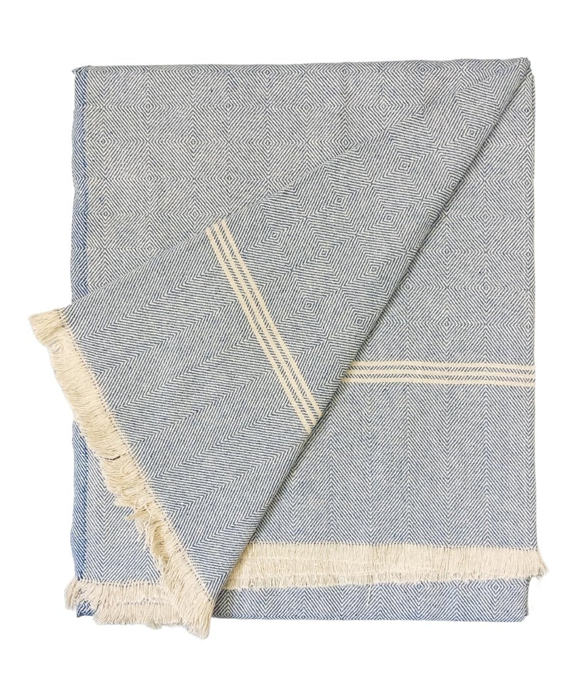 Arvore Bunkaar Plain Pure Handloom Khes- 100% Desi Thick And Heavy Cotton Khes/Summer Blanket/Chadar/Yoga Blanket (Wavy Blue), 100 TC - Image 1