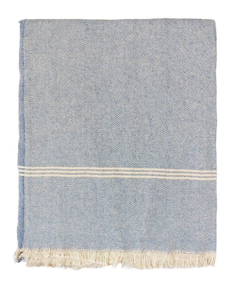 Arvore Bunkaar Plain Pure Handloom Khes- 100% Desi Thick And Heavy Cotton Khes/Summer Blanket/Chadar/Yoga Blanket (Wavy Blue), 100 TC - Image 3