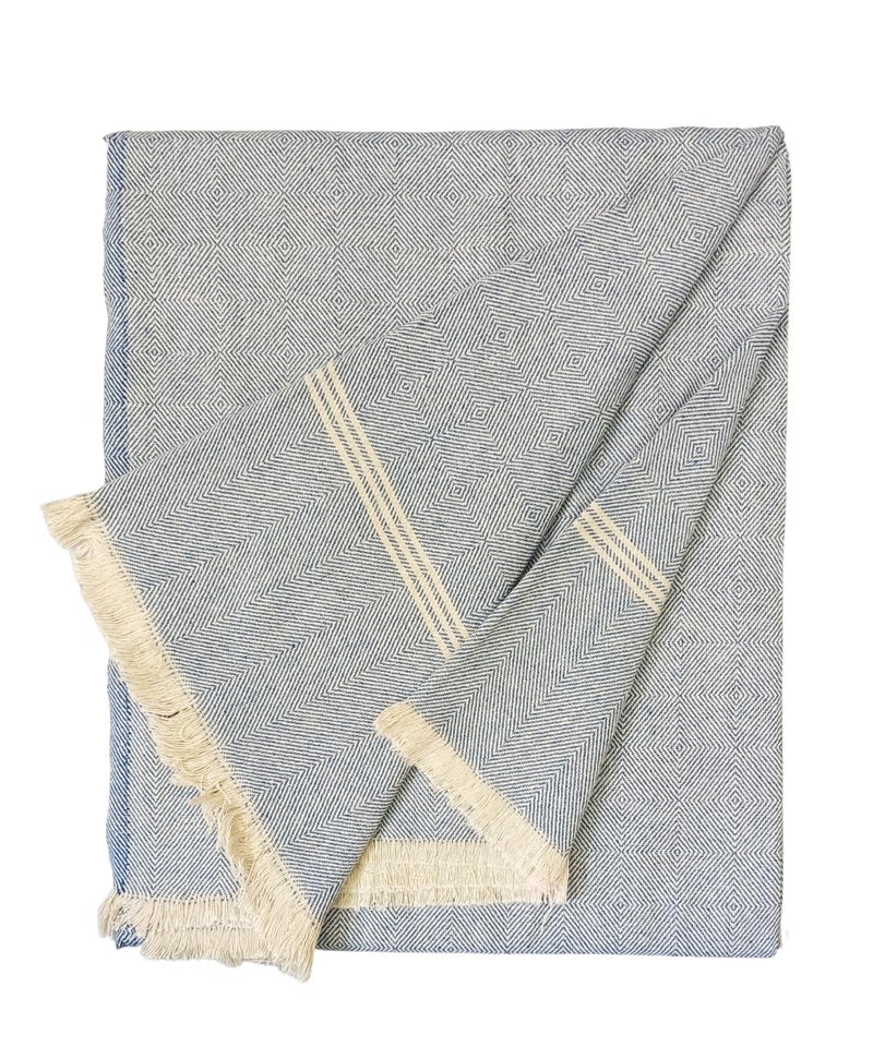 Arvore Bunkaar Plain Pure Handloom Khes- 100% Desi Thick And Heavy Cotton Khes/Summer Blanket/Chadar/Yoga Blanket (Wavy Blue), 100 TC - Image 4