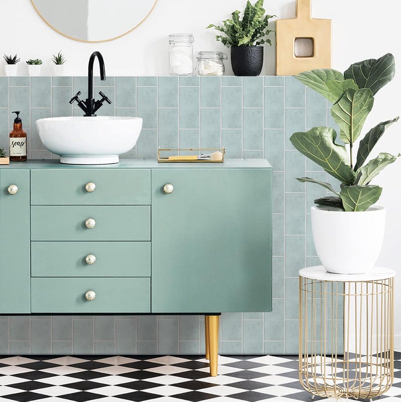 Alwayspon Vinyl Floor Wall Tile Sticker, Non-slip Sticky Back Tile Decals for Kitchen Bathroom Self-adhesive Peel and Stick PVC Floor Sticker DIY, Seafoam Green, 30cmX15cm X12Pcs Set - Image 5
