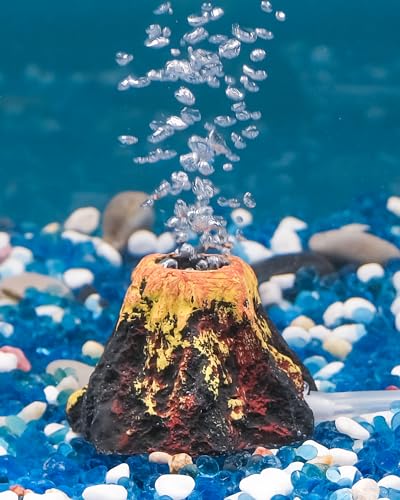 Uniclife Aquarium Volcano Ornament Kit, Fish Tank Decoration Mini Resin Volcanic Decor for Fish Tank Landscape Realistic Mountain with Air Stone Bubbler Airline Tubing Accessories for Oxygenation - Image 1