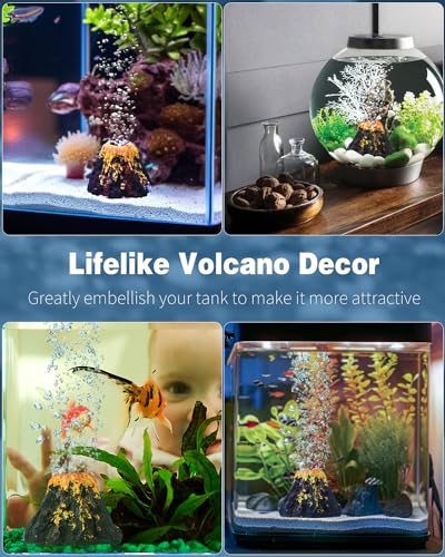 Uniclife Aquarium Volcano Ornament Kit, Fish Tank Decoration Mini Resin Volcanic Decor for Fish Tank Landscape Realistic Mountain with Air Stone Bubbler Airline Tubing Accessories for Oxygenation - Image 3