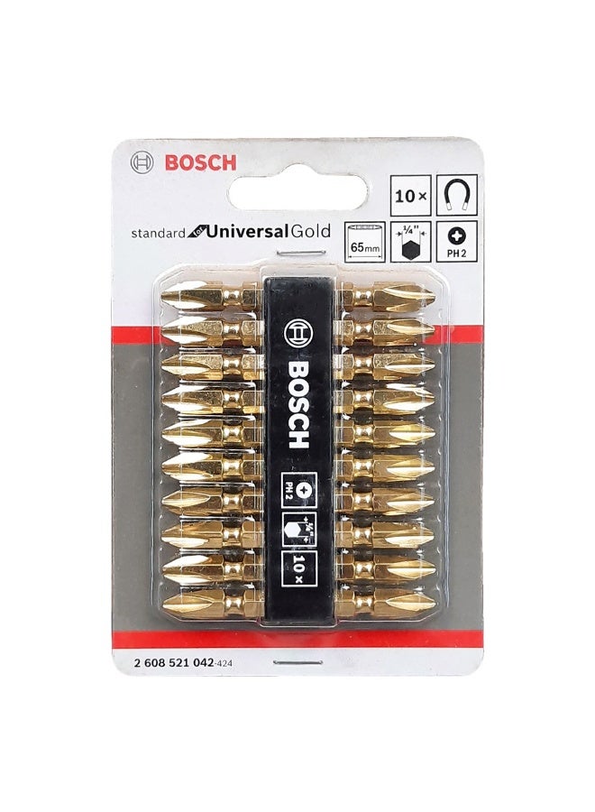BOSCH Bosch 2608521042 65mm Extra Hard Double-Ended Bit Set - 10 Pcs - Gold  - Image 1
