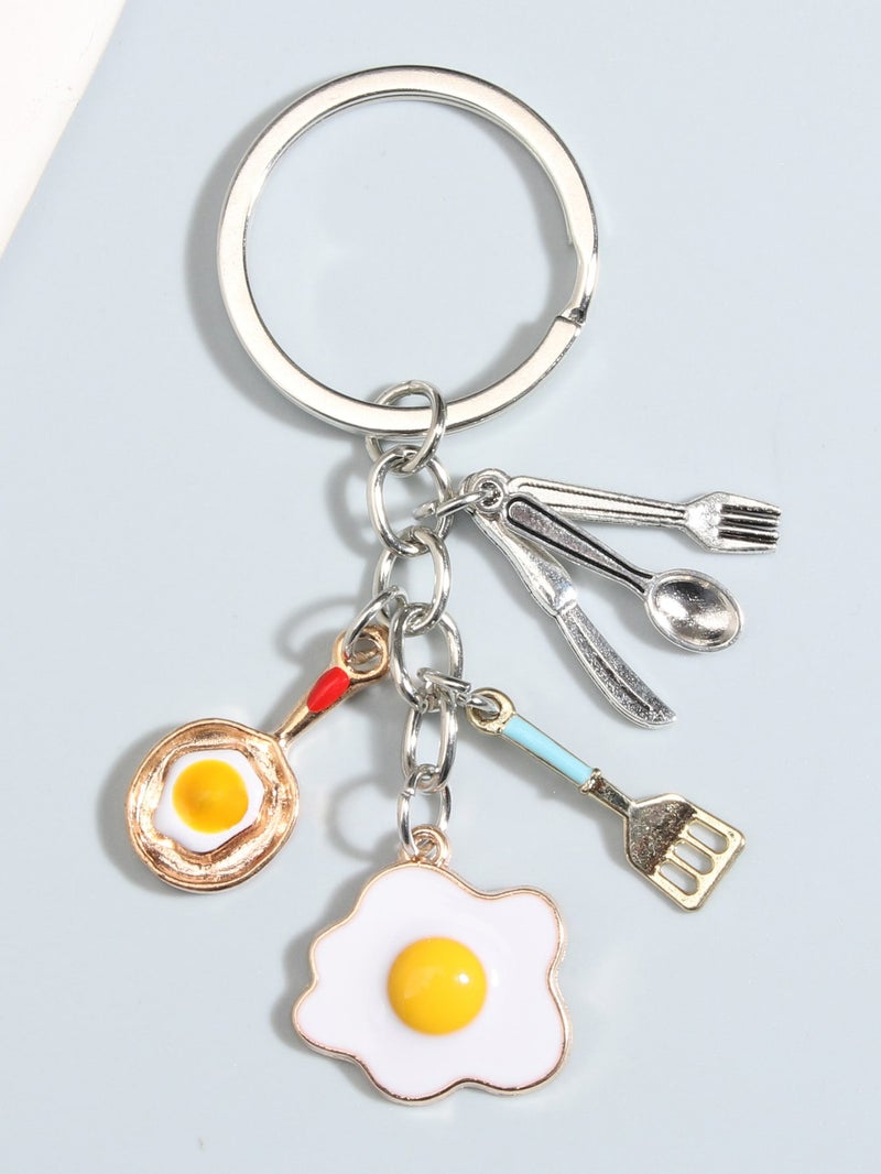 ميدالية مفاتيح بتصميم مقلاة وبيضة وأدوات مطبخ – اكسسوار لطيف لعشاق الطبخ - Image 1