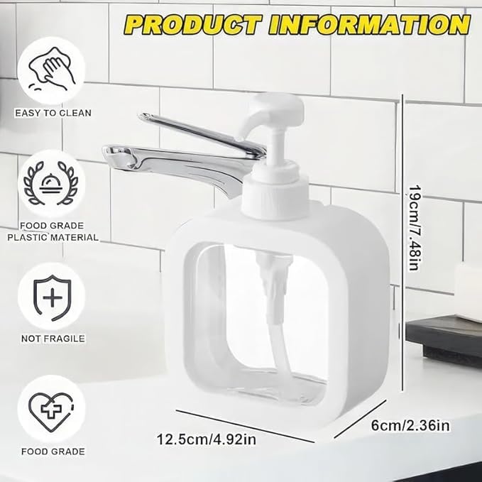 SMARAN Square Liquid Soap Dispenser with Pump - Refillable Modern Bottle for Bathroom or Kitchen, 12oz - Matte Black Plastic 1Pack (300 ML) - Image 2