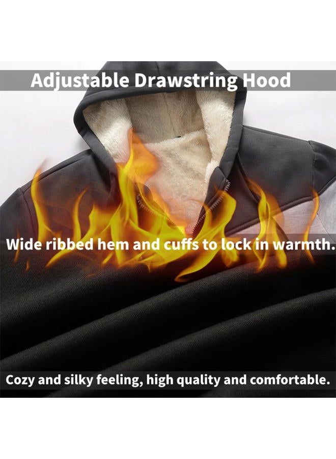 AIELVIN Men's Winter Fleece Thermal Jackets for Men Sherpa Lined Hoodies Warm Thick Jacket Outerwear IronGrey Grey Black(995) XL, 995irongrey Grey Black, XL - Image 4