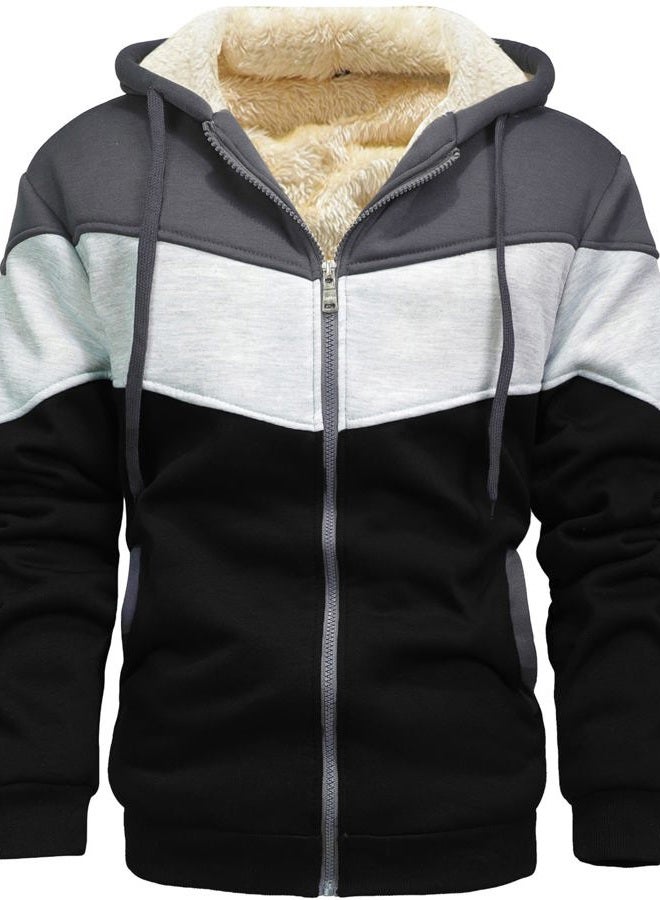 AIELVIN Men's Winter Fleece Thermal Jackets for Men Sherpa Lined Hoodies Warm Thick Jacket Outerwear IronGrey Grey Black(995) XL, 995irongrey Grey Black, XL - Image 1