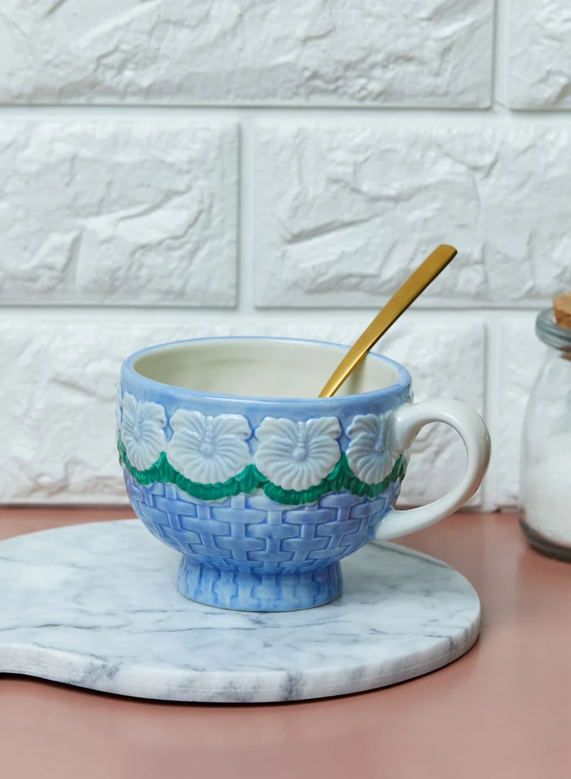 Rice Floral Embossed Ceramic Mug