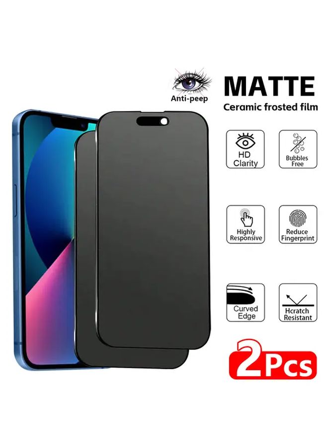 حجمان لـ iPhone 15 Plus واقي شاشة عالي الجودة من السيراميك حماية الخصوصية فيلم ناعم مقاوم للخدش أسود غير لامع - Image 1
