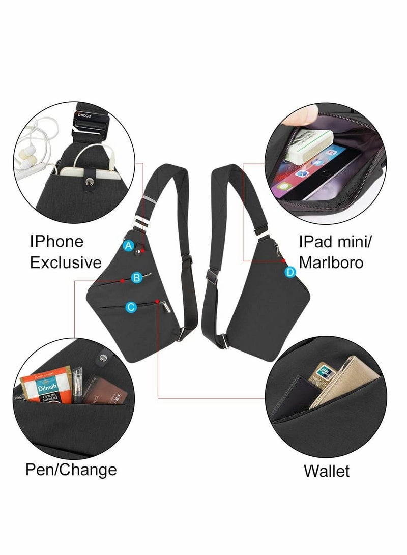 Excefore حقيبة ظهر للصدر حقيبة ظهر يومية كاجوال سوداء خفيفة الوزن مضادة للسرقة حقيبة سفر رياضية خارجية للرجال والنساء - Image 2