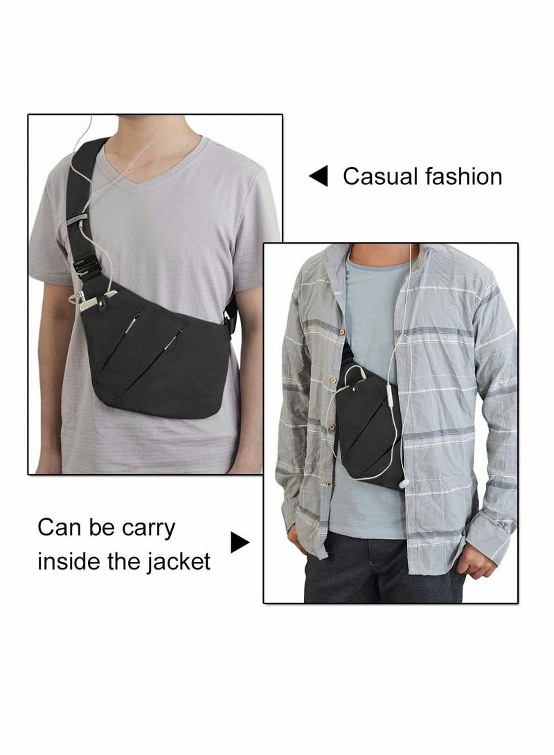 Excefore حقيبة ظهر للصدر حقيبة ظهر يومية كاجوال سوداء خفيفة الوزن مضادة للسرقة حقيبة سفر رياضية خارجية للرجال والنساء - Image 3