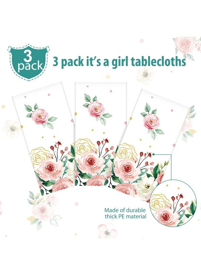 Pajean Floral Baby Shower Supplies It'S A Girl Boy Baby Shower Party Tablecloths Girls Boy Flowers Table Cover For Kids Baby Girls Shower Birthday Party Decorations (Girl 3 Pack) - Image 5
