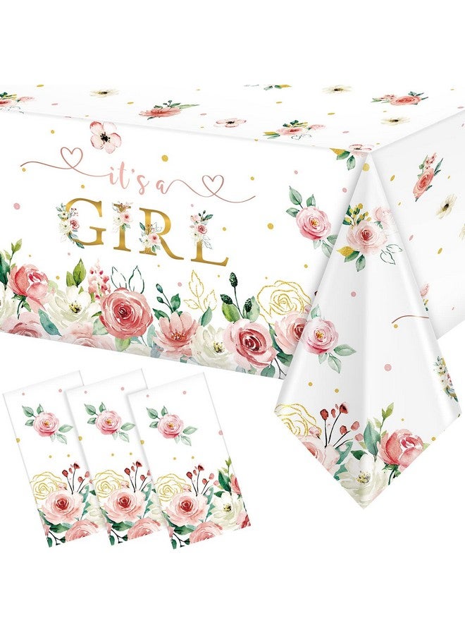 Pajean Floral Baby Shower Supplies It'S A Girl Boy Baby Shower Party Tablecloths Girls Boy Flowers Table Cover For Kids Baby Girls Shower Birthday Party Decorations (Girl 3 Pack) - Image 1