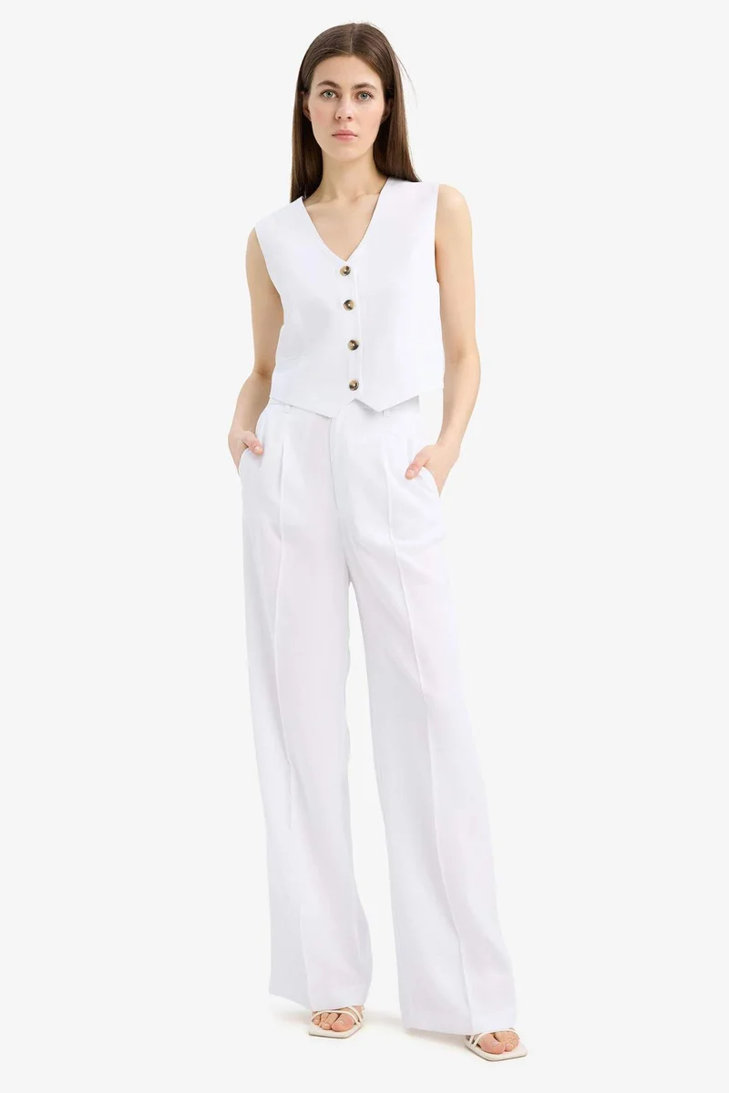 ديفاكتو Wide Leg High Waist Linen Blend Trousers