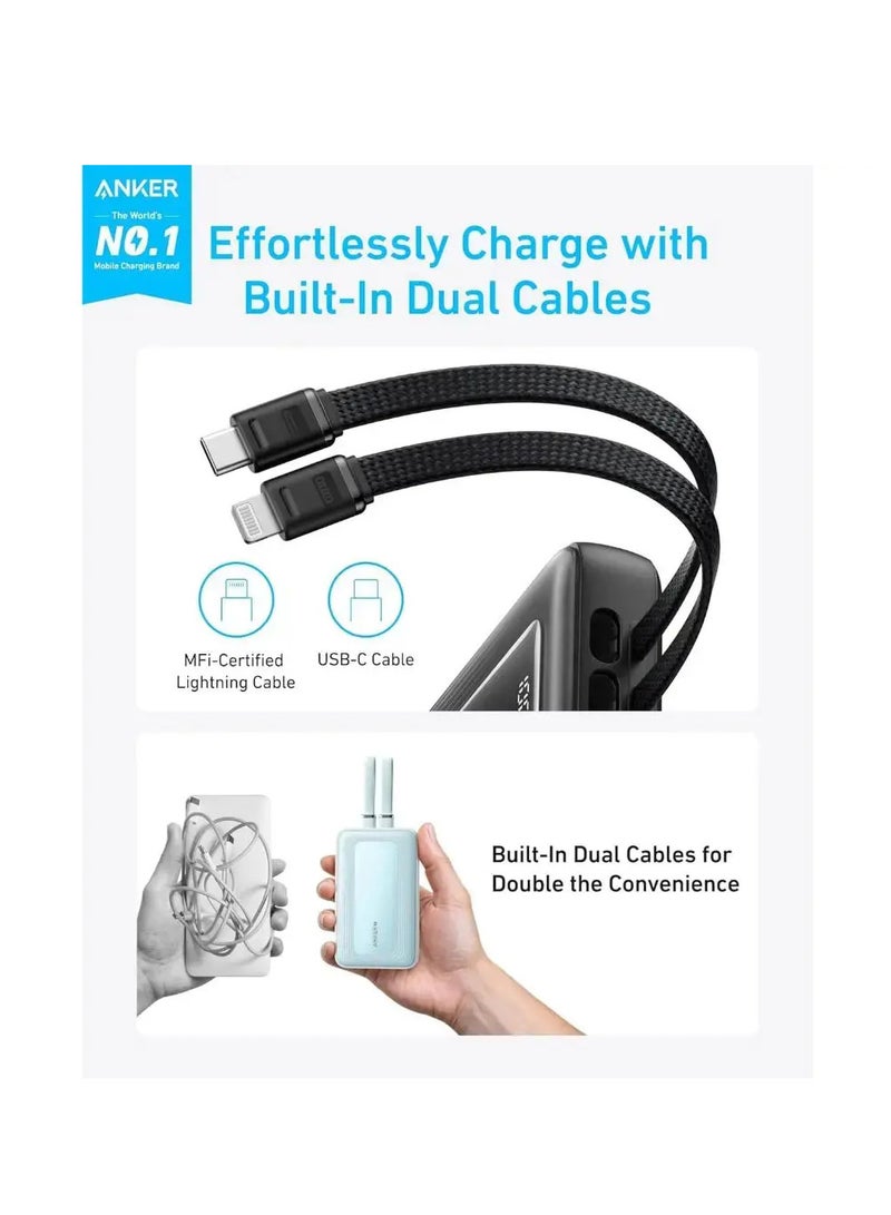 Anker Zolo Power Bank, 10,000mAh 30W Max Fast Portable Charger with Built-in USB-C and MFi Certified Lightning Cables, 1 USB-C, 1 USB-A, Battery Pack for iPhone 16/15/14 Series, Galaxy, and more - - Image 2