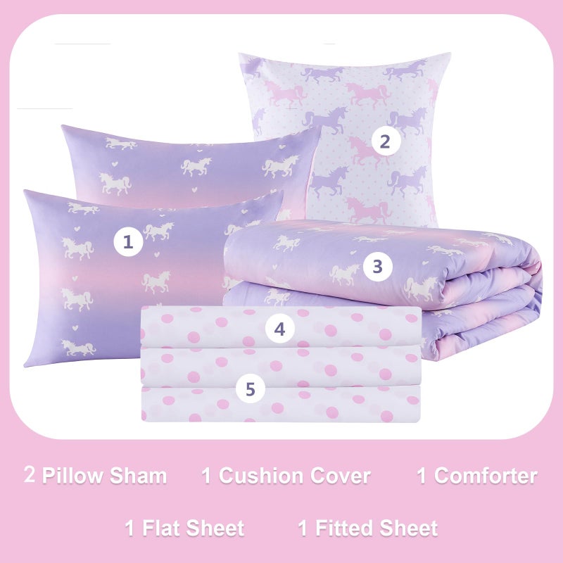 Cokouchyi Full Comforter Sets for Boys Girls  Unicorn Glow in The Dark Kids Bedding Sets  6 Pcs Full Bed in a Bag with Comforter  Sheets  Pillow Sham  Cushion Cover  Unicorn - Image 5