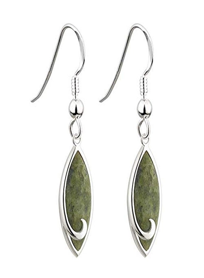 Solvar Rhodium Plated Connemara Marble Droplet Drop Earrings