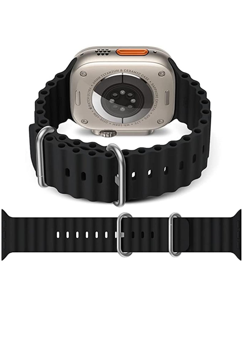 ZOOMEE - Replacement Apple Watch Ultra Ocean Silicone Band Strap Compatible with 49MM/45MM/44MM/42MM for All Series Black - Image 1