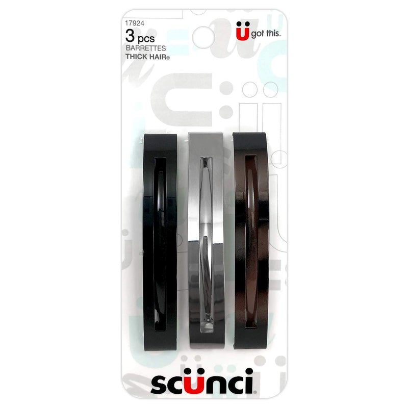 Scunci Thick Hair Open Slide Metal Barrettes 3Pcs Per Pack 1Pack