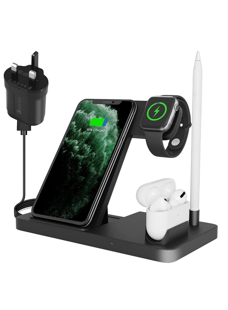 4 in 1 Wireless Charging Station with Adapter for AirPods/Apple Watch Series/Apple Pencil/Apple iPhone/Samsung - Image 1