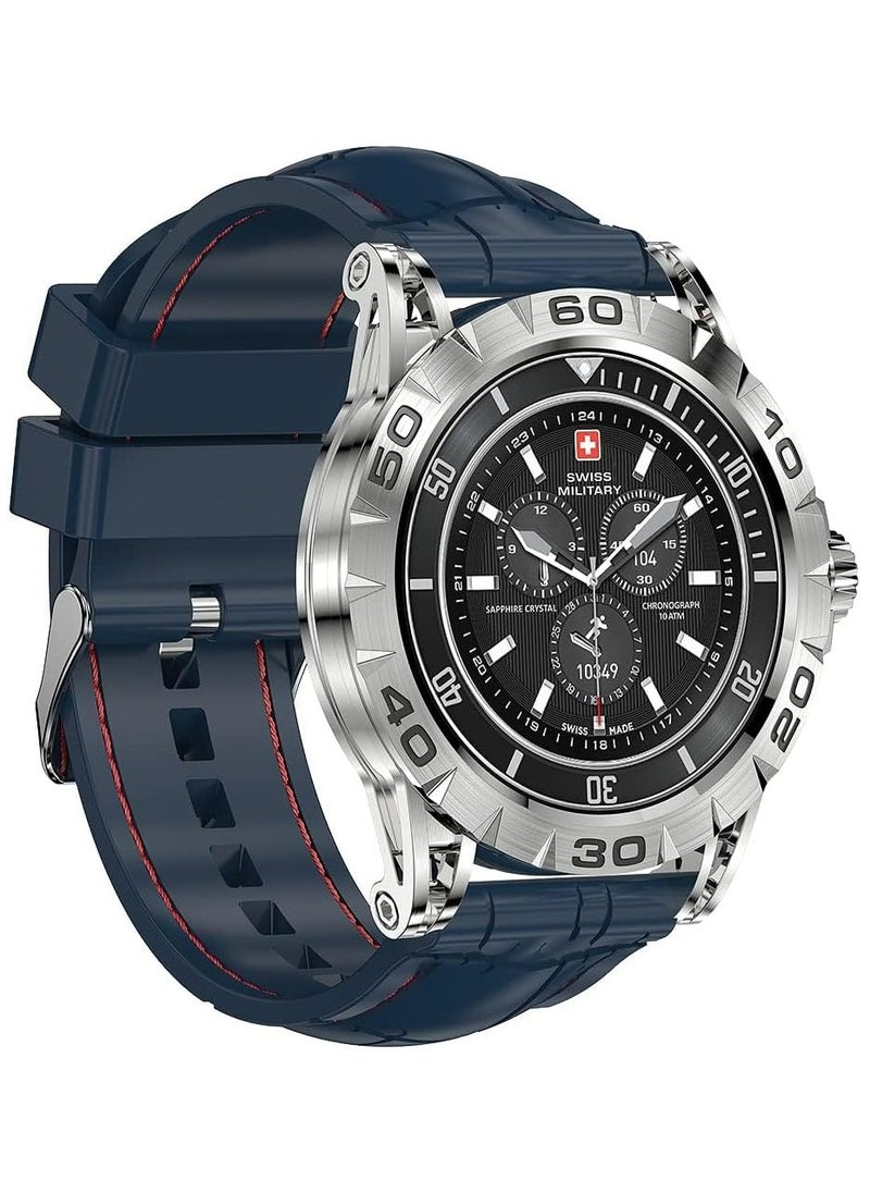 SWISS MILITARY - Swiss Military Dom 2 Smartwatch – Bluetooth Calling, 1.39” HD Display, Heart Rate/BP/Oxygen Monitoring, 10 Workout Modes, Sleep Tracking, IP67 Water Resistant – Silver Frame / Blue Silicon Belt – iOS & Android Compatible - Image 1