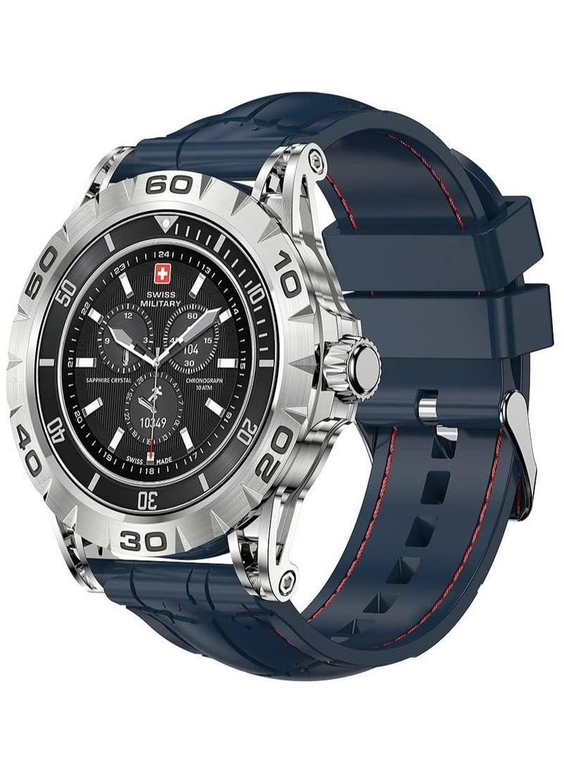 SWISS MILITARY - Swiss Military Dom 2 Smartwatch – Bluetooth Calling, 1.39” HD Display, Heart Rate/BP/Oxygen Monitoring, 10 Workout Modes, Sleep Tracking, IP67 Water Resistant – Silver Frame / Blue Silicon Belt – iOS & Android Compatible - Image 1