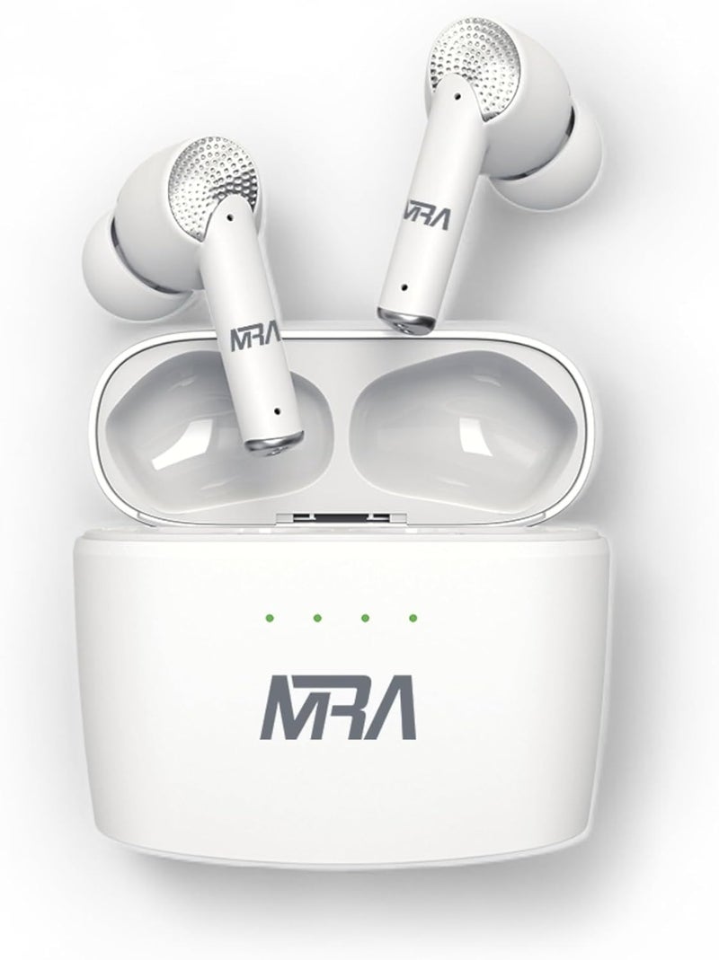 MRA Wireless Earbuds Bluetooth Earphones – 45 hours playtime, powerful 13mm drivers, Best TWS ear buds with dual Mic, In-Ear headphones, Earbud with environmental noise cancellation, Earphone (White) - Image 1