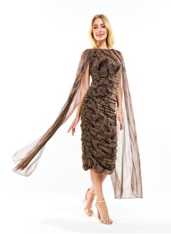 House of Moda Longline Cape Sleeves Gathered Bodycon Midi Dress by Styli  - Image 5