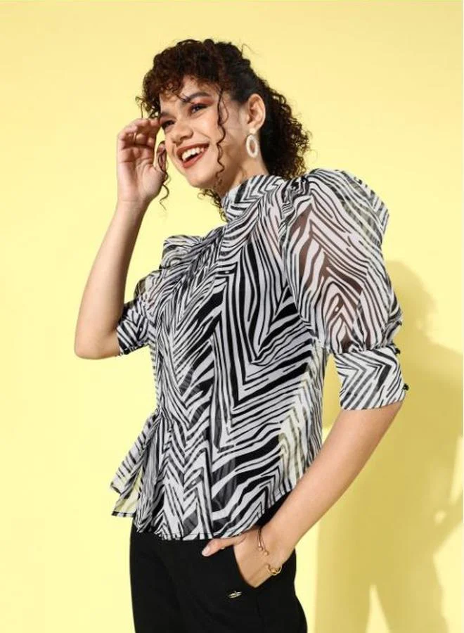 كاجوالي Kassually All Over Print Puff Sleeves Top with Camisole