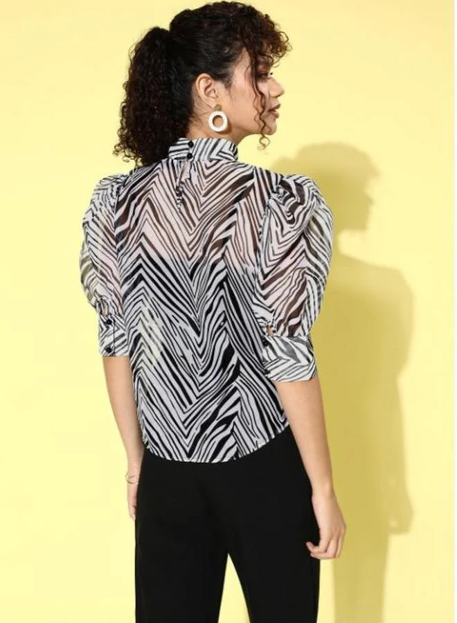 Kassually Kassually All Over Print Puff Sleeves Top with Camisole