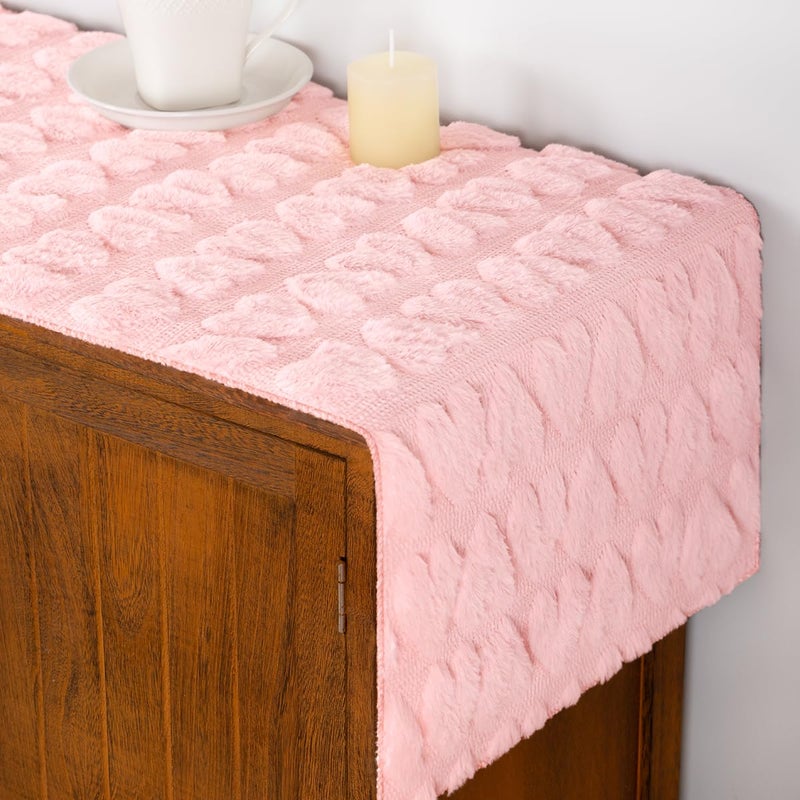 Socomi Pink Heart Valentine's Day Romantic Plush Faux Fur Jacquard Table Runner for Holiday Kitchen Dining Table Decoration Home Party Decor 13x72 Inch - Image 3