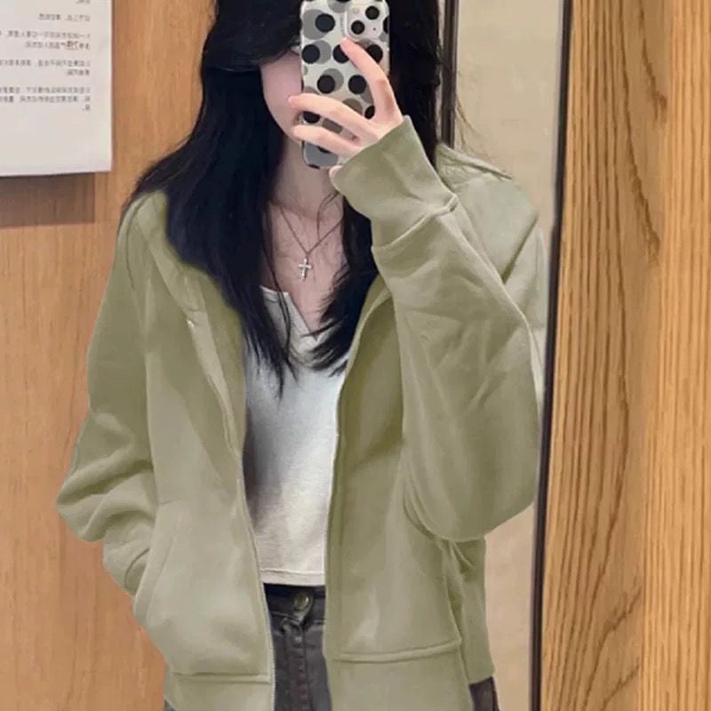 Korean Style Lazy Style Apricot Short Hooded Sweater Coat Women'S Early Autumn Wear New Style Short Cardigan For Small Men - Image 1