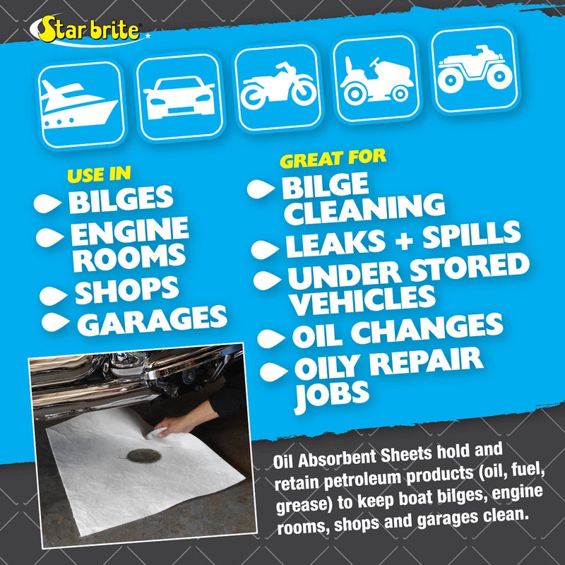 STAR BRITE Bilge Oil Pads Absorbs Oil, Repels Water - 17 x 19 Heavy Weght - 5 Pack (091845) - Image 1