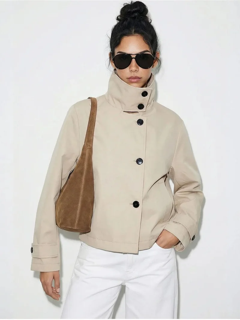 بيانكو لوتشي LUCCI Short Mandarin Collar Trench Coat