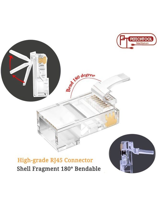 PETECHTOOL 50 Pack RJ45 23AWG Cat6a Cat6 Large Pass Through Connector Gold Plated 8P8C Ethernet Modular Plug UTP Network Ends for Unshielded Twisted Pair Solid Wire & Standard Cables - Image 4