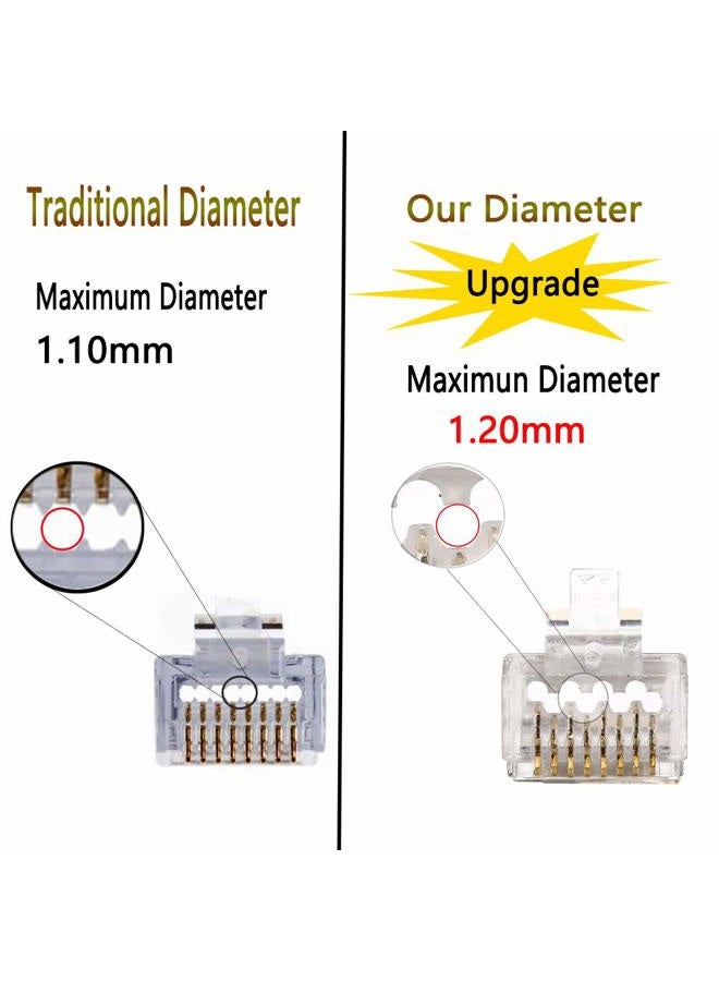 PETECHTOOL 50 Pack RJ45 23AWG Cat6a Cat6 Large Pass Through Connector Gold Plated 8P8C Ethernet Modular Plug UTP Network Ends for Unshielded Twisted Pair Solid Wire & Standard Cables - Image 2