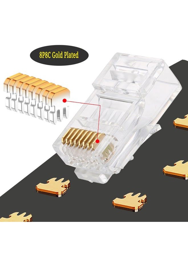 PETECHTOOL 50 Pack RJ45 23AWG Cat6a Cat6 Large Pass Through Connector Gold Plated 8P8C Ethernet Modular Plug UTP Network Ends for Unshielded Twisted Pair Solid Wire & Standard Cables - Image 3