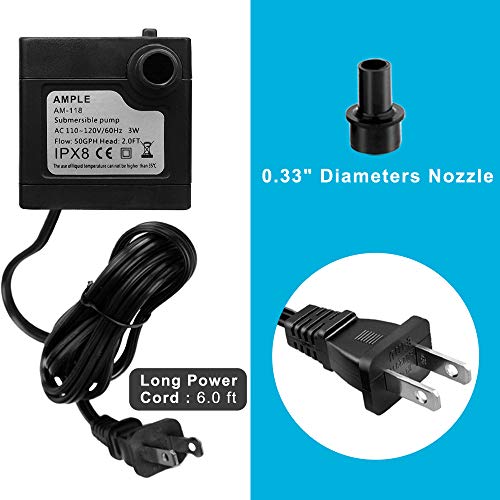 DOMICA 3W 50GPH Mini Submersible Water Pump, Small Fountain Pump for Pond, Aquariums, Fish Tank, Tabletop Fountain, Pet Fountain, Indoor or Outdoor Fountain - Image 4